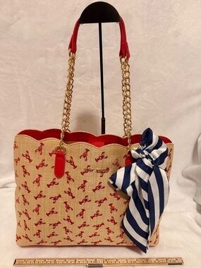 NWT Betsey Johnson XoteTote Shoulder Bag with Embroidered Lobster & Scarf